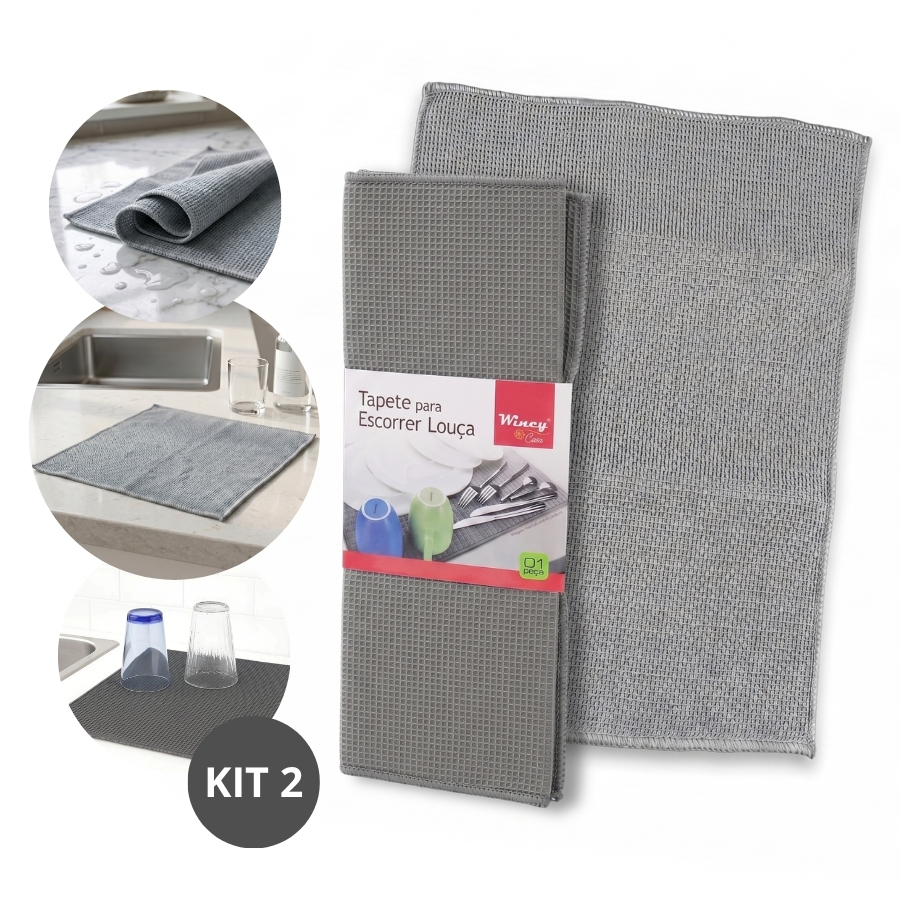 Kit 2 Tapetes Panos Escorredor De Louça Antiderrapante Para Pia Banheiro Absorvente Secagem de Copos