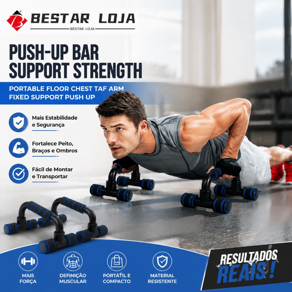 BESTAR LOJA  Barra Chão Flexão Treino Ombro Triceps Peito Abdômen Exercicio