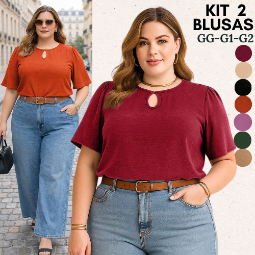BLUSA PLUS SIZE FEMININO ELEGANTE KIT 2 BLUSAS FEMININA MODA BÁSICA BLUSINHAS CONFORTÁVEL ALTA QUALIDADE LUXO VERSÁTIL