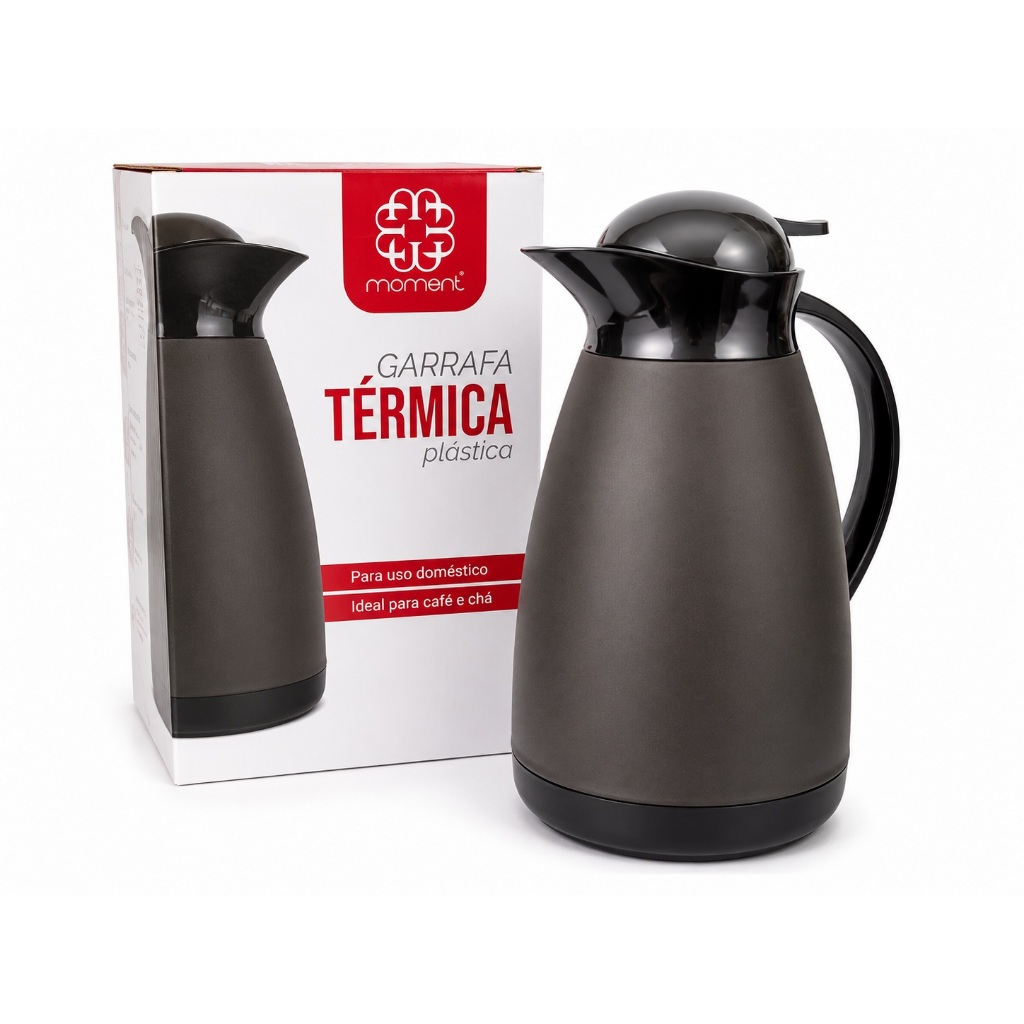 Garrafa Bule térmica plástica Preto 1L - Conservação Térmica, Design Sofisticado, Praticidade e Precisão café leite chá