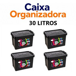 Caixa Organizadora 30 Litros Preta Com Trava Arqplast