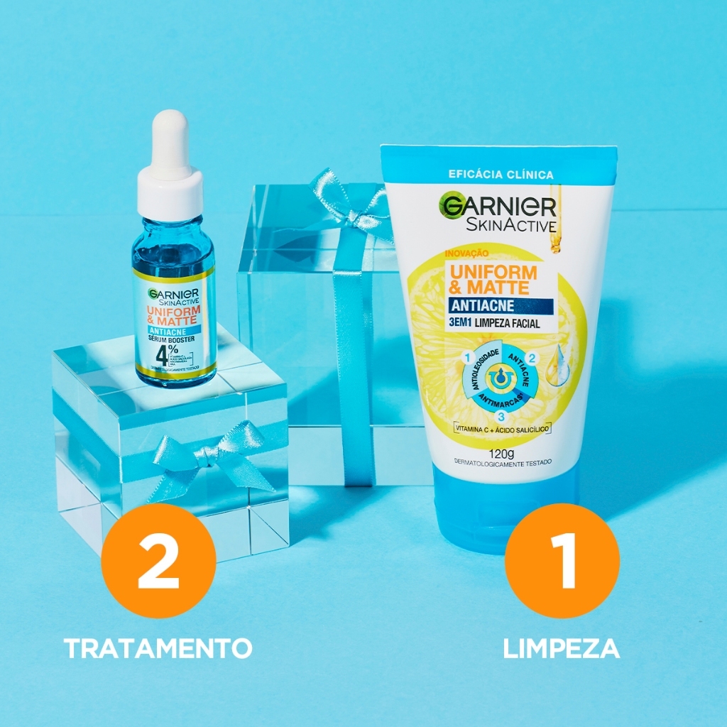 Gel de Limpeza Facial 3 em 1 Antiacne para Pele Oleosa com Ácido Salicílico Uniform & Matte Garnier 120g · foto 2