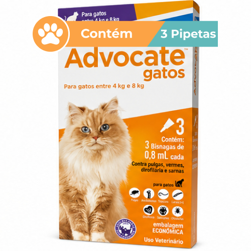 Antipulgas Advocate Elanco Gatos 4 A 8kg 3 Bisnagas De 0,8ml