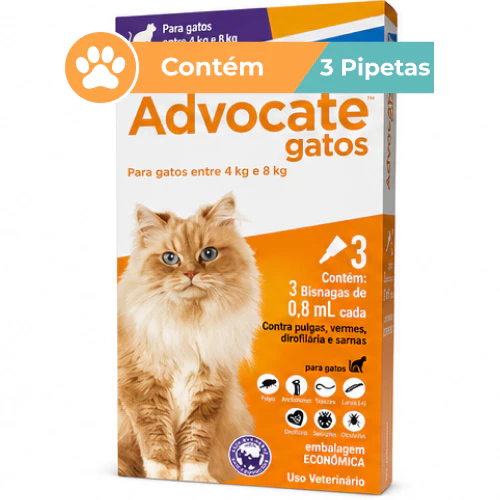 Antipulgas Advocate Elanco Gatos 4 A 8kg 3 Bisnagas De 0,8ml