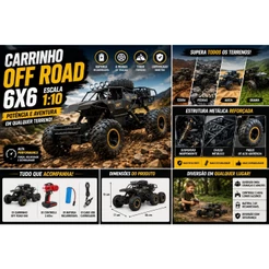 Carrinho Infantil Controle Remoto Off Road Metal Escala 1:10 Importway Alta Durabilidade e Diversão em Qualquer Terreno