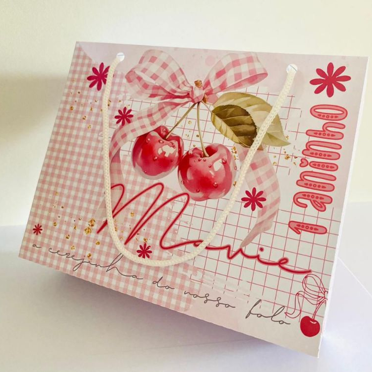 Sacolinha CEREJINHA Personalizada/Bolsinha Lembrancinha de Festa Infantil/Aniversário/PEGUE E MONTE