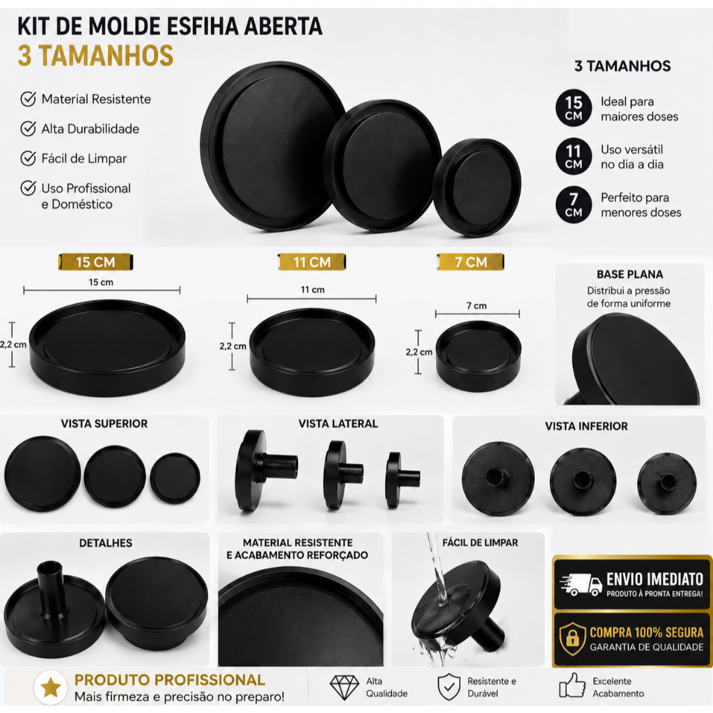 Molde Esfiha aberta 3 Tamanhos (7, 11 e 15cm) | Modelador de Massa Profissional | Faça Esfihas Perfeitas