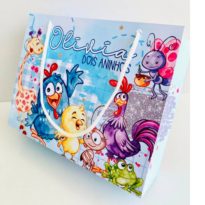 Sacolinha Personalizada Galinha Pintadinha  lembrancinhas Aniversário infantil personalizados (20x15x6cm) PEGUE E MONTE
