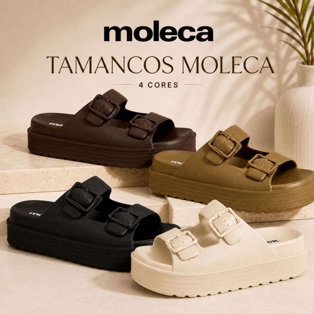 Sandália Plataforma Fivela Dupla Feminina Moleca Tratorada Confortável Macio Elegante Moda Feminina