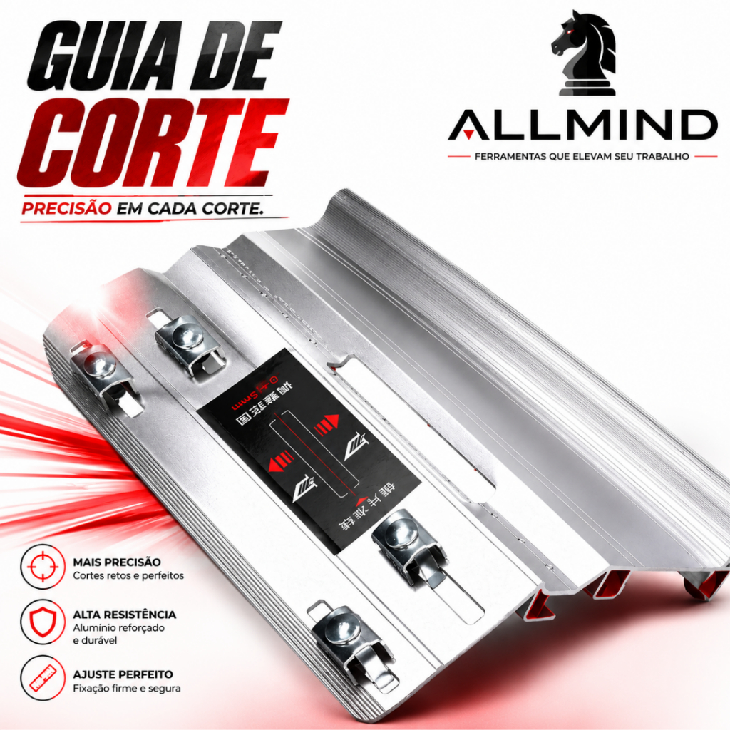 Guia Corte 45° Meia Esquadria para Serra Mármore e Circular | Gabarito Chanfro Porcelanato