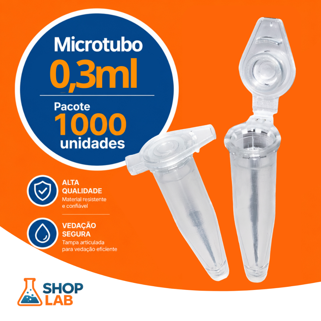 Microtubo 0,3ml Interno 0,5ml Externo Neutro Alta Vedação Pacote Com 1000 Unidades