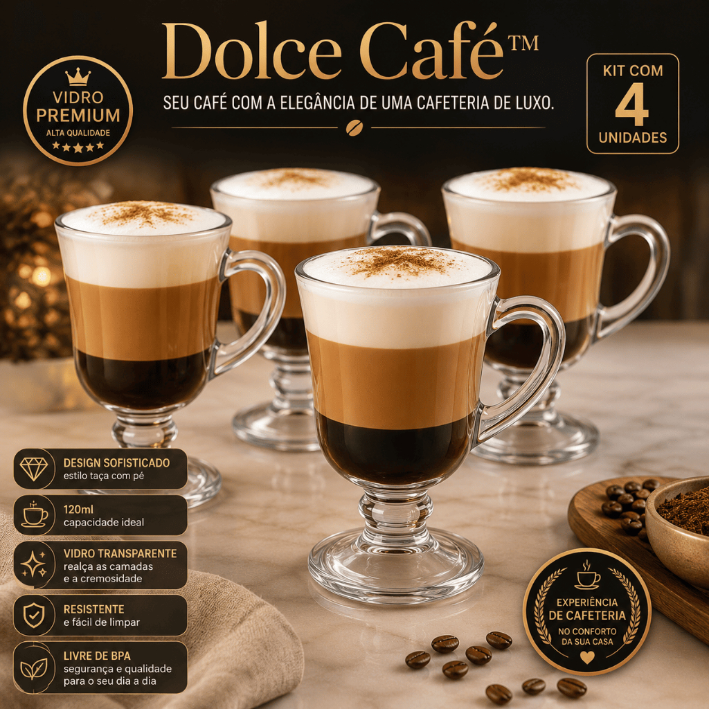Caneca de Vidro Cappuccino 120ml Kit 4 Unidades Taça Transparente para Café Latte Expresso Chocolate Quente
