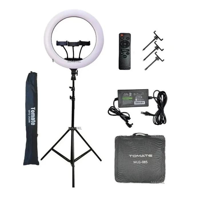 Iluminador Ring Light led profissional 18 poregada MLG-089A ORIGINAL TOMATE completo com tripe e controle bolsa