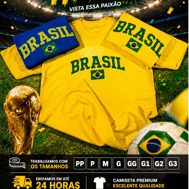 Camiseta Oversized Streetwear Do Brasil Torcedor Copa Do Mundo 2026 Pop 100%Algodão do PP ao G3
