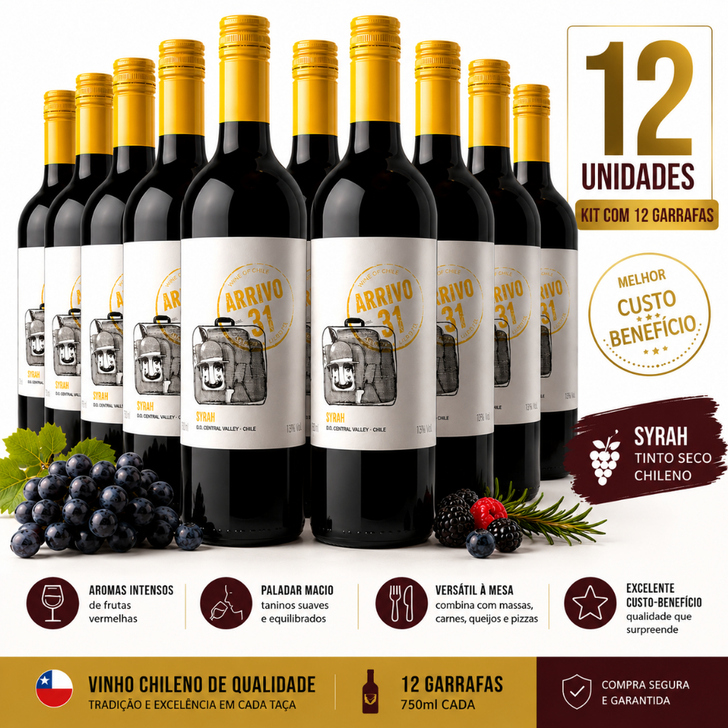 Vinho Tinto Fino Seco Chileno Arrivo 31 Syrah 750ml