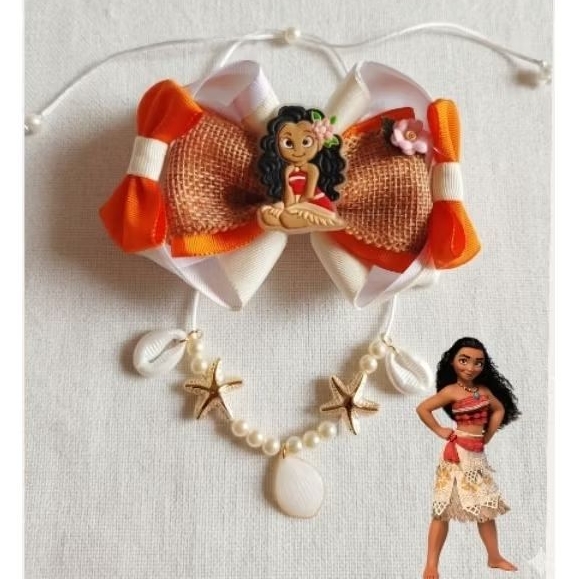 Laço Moana com Colar Temático | Tiara, Bico de Pato ou Faixinha Bebê 🎀🌊