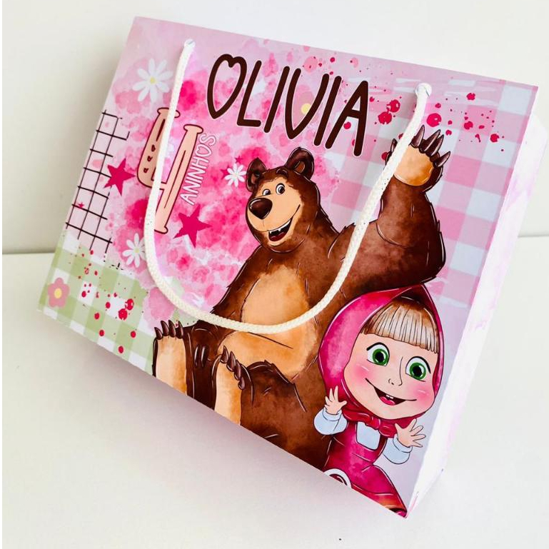 SACOLA 15X20 personalizados pegue e monte MASHA E O URSO lembrancinhas para festa