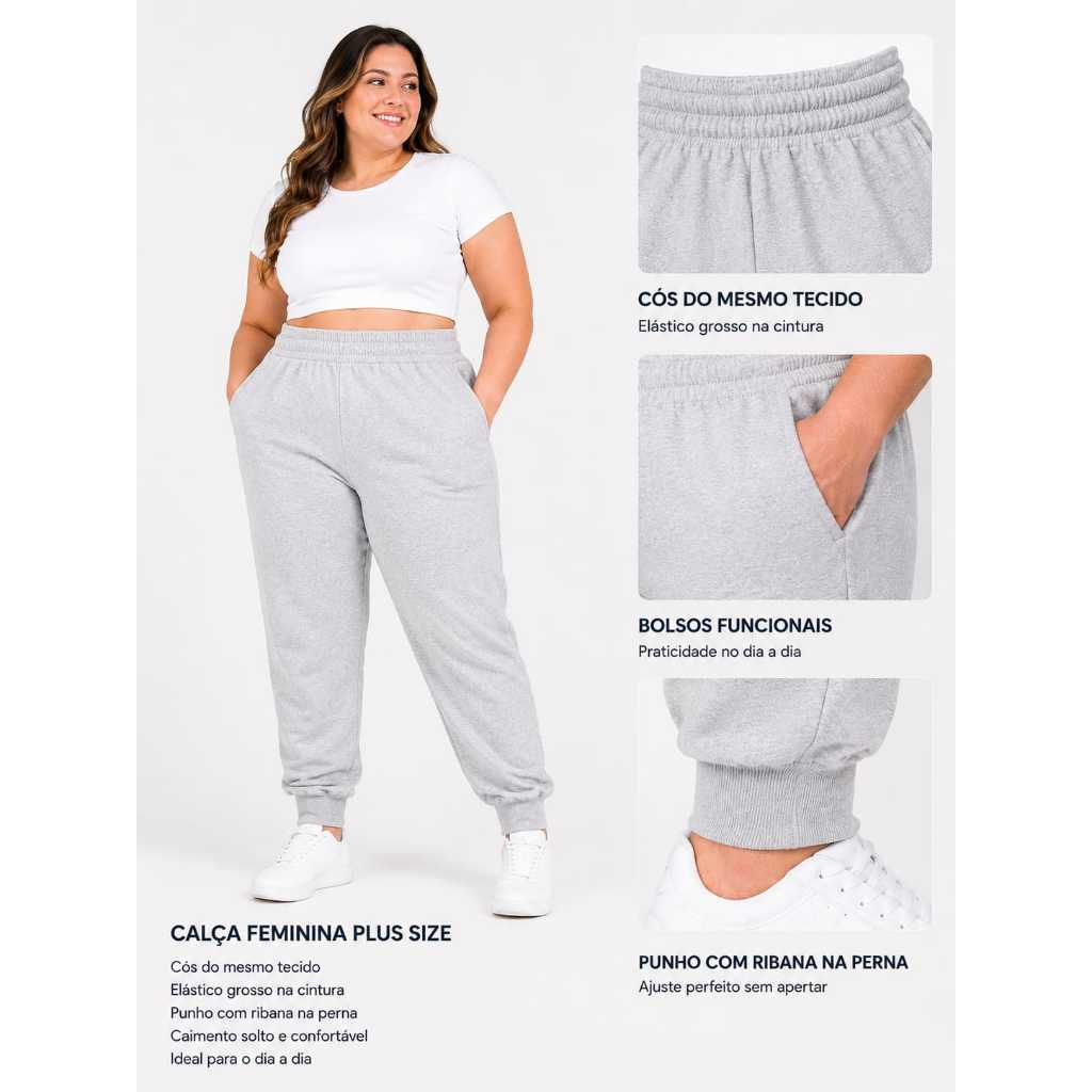 calça moletom feminina casual plus size flanelada skinny maxx modas
