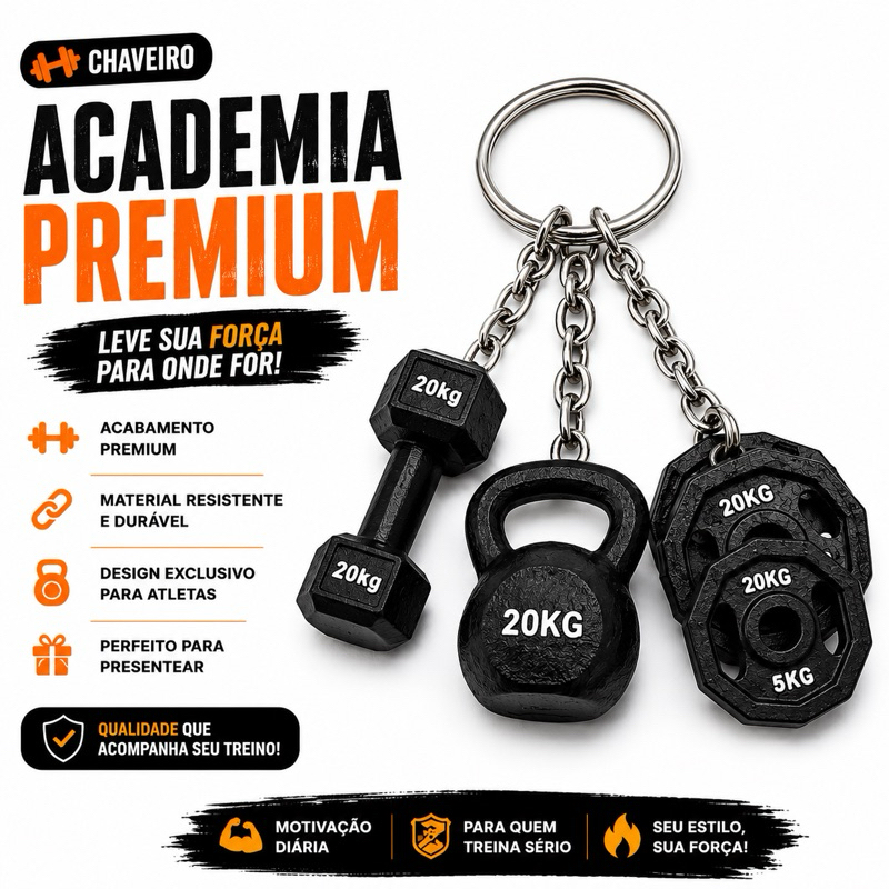 Chaveiro Academia Fitness Musculação | Halter Kettlebell Anilha | Presente Personal Trainer | Impressão 3D