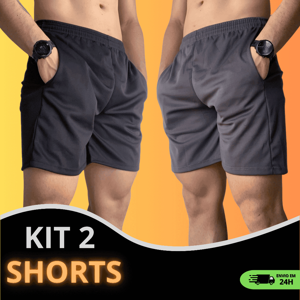Kit 2 Shorts Dry Fit Masculino Academia Corrida Treino Bermuda Esportiva Elastano Leve Confortável
