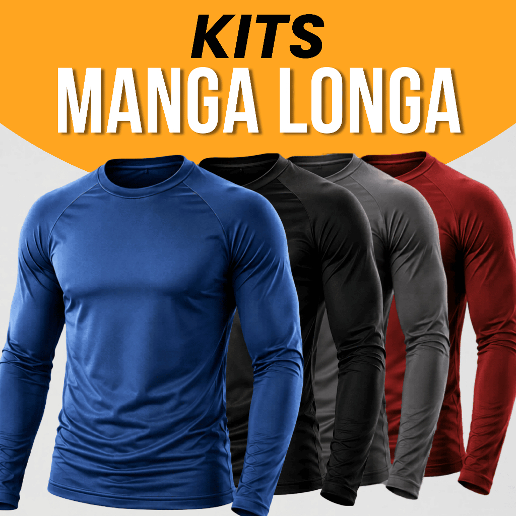 Camisetas Manga Longa Masculina Térmica Dry Fit Segunda Pele Academia Treino Proteção Solar Kits