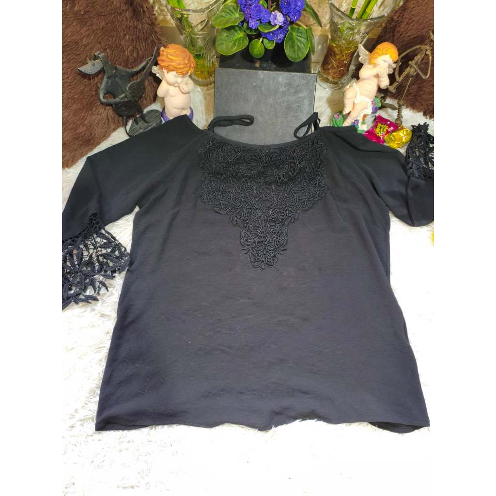 Blusa Adulto Feminina, Modelo 7/8, Crepe c/Elastano, Preta, Tam: 44, Marca: Bethy.bethy