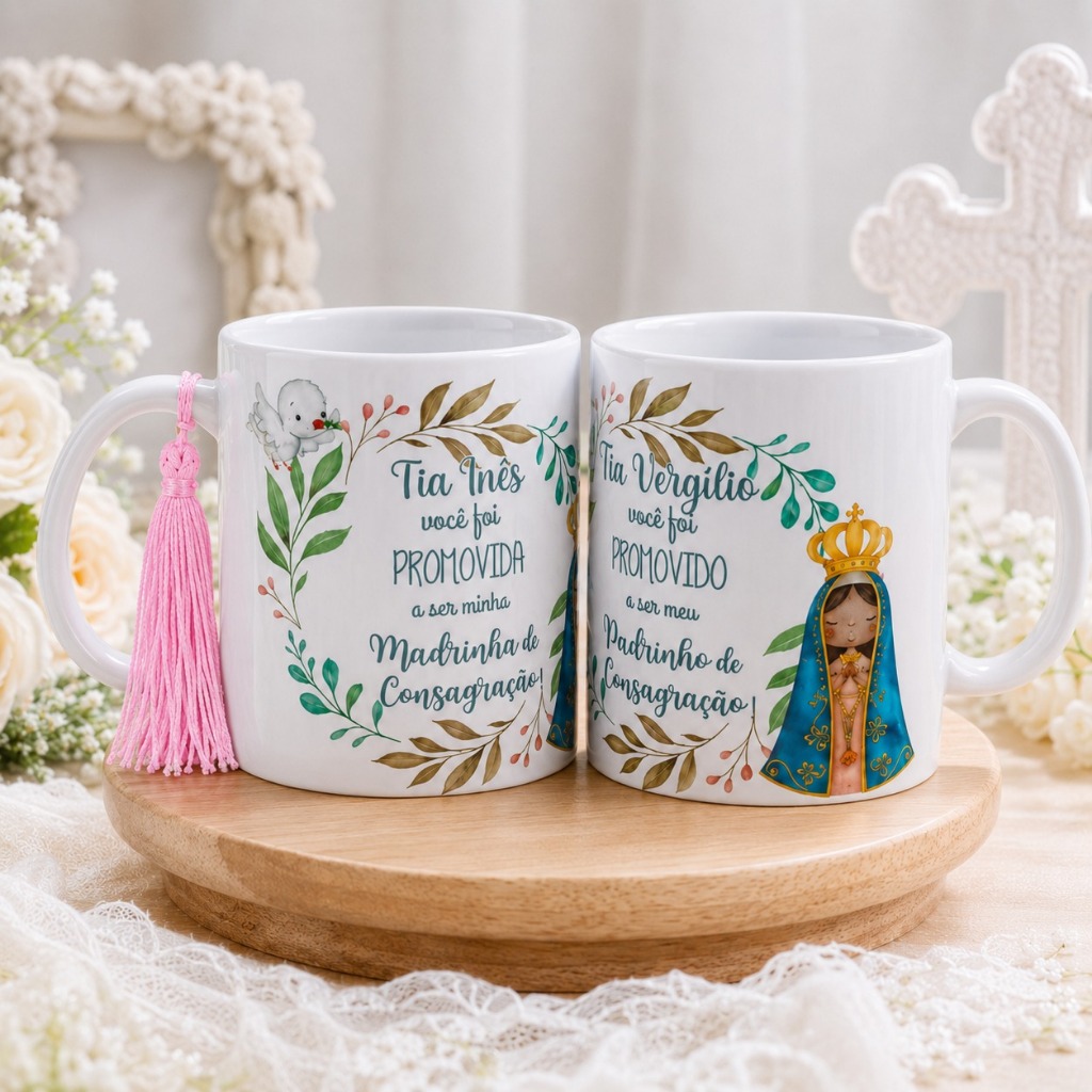 Caneca Personalizada Para Padrinho Madrinha Consagração Batismo Dindo e Dinda Presente Especial