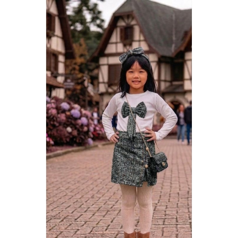 Conjunto  infantil Menina  Blusa com laco e short Saia  tweed conjunto infantil menina inverno são João  festa junina