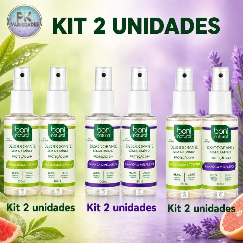 KIT 2 UNIDADES DESODORANTE SPRAY BONI NATURAL SEM ALUMÍNIO