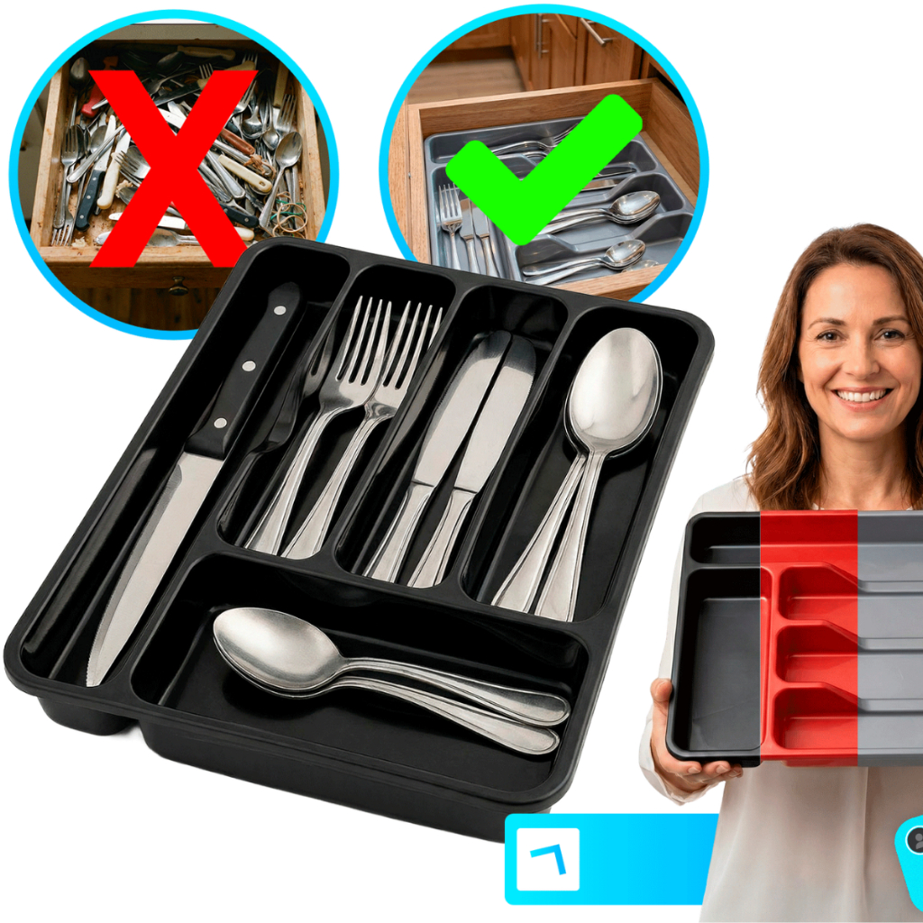 Porta Talheres Organizador De Gaveta De Cozinha Resistente Com 5 Divisórias Suporte Para Talher Durável Versátil
