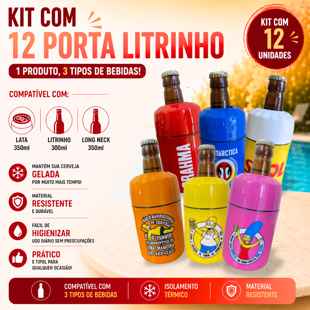 12 Porta Lata Garrafa 300ml Litrinho, Romarinho Suporte Térmico Long Neck