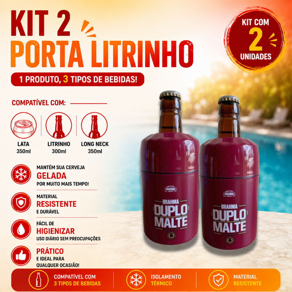 Kit 2 Porta Lata Suporte 3x1 Long Neck Litrinho Cerveja Personalização