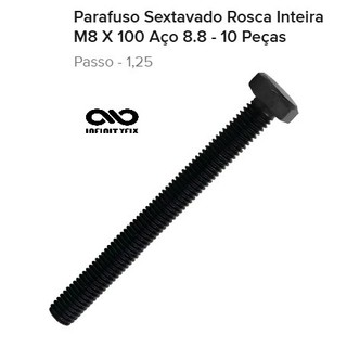 10 Parafuso Sextavado Rosca Inteira M8 X 100 Aço 8.8 Passe 1.25