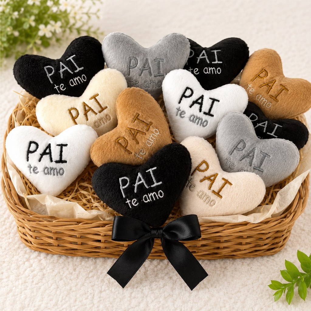 Kit 6/12 Coração de Pelúcia Almofada de Coração Para Namorados Presente Dia Dos Pais Cestas
