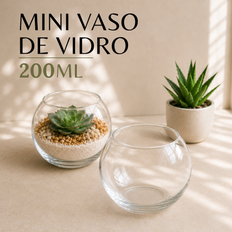 Kit C/12 Mini Vaso de Vidro 200ml Castiçal Redondo Decoração Organização Vasinho Mesa Plantinha