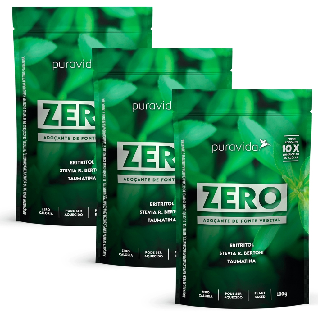 Kit 3 Adoçante Natural Zero Puravida 100g