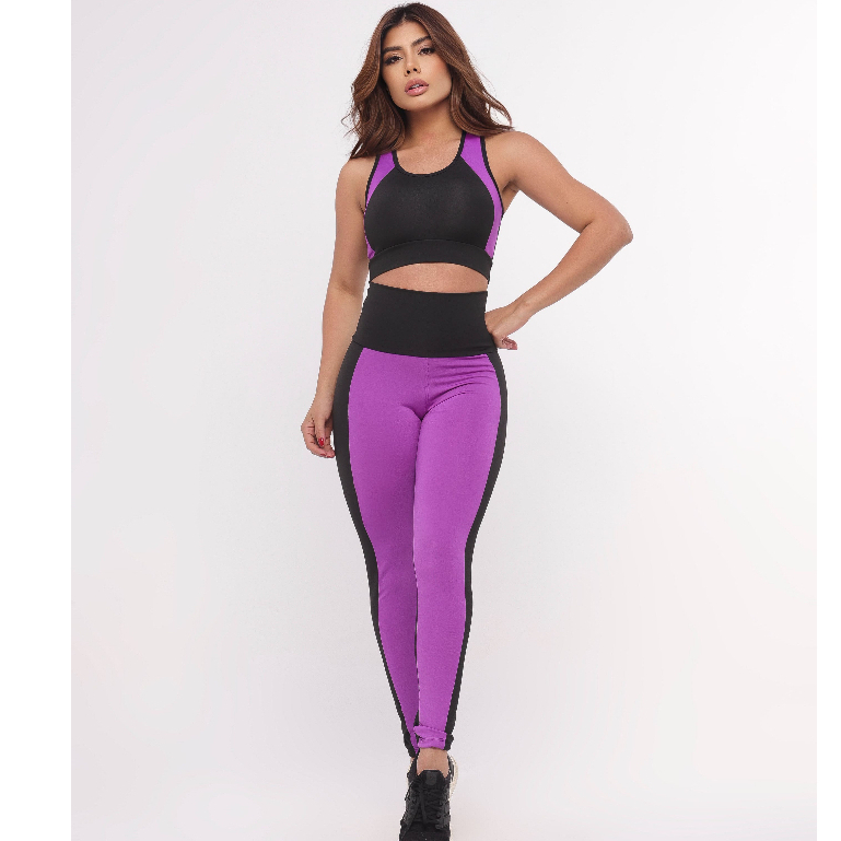 Conjunto Fitness Feminino Top Nadador + Calça Legging Modeladora Cós Alto Suplex Zero Transparência