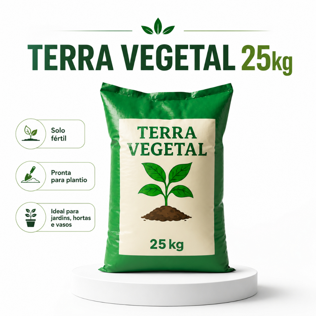 Terra Vegetal 25kg Nutrição Completa para Plantas Ideal para Hortas Vasos Resultado Rápido Seguro