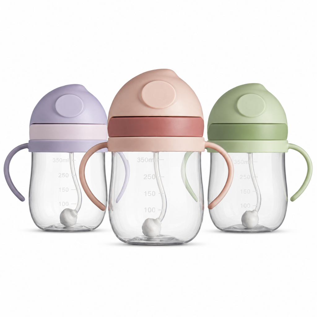 Kit com 2 Copos de Transição Infantil 350ml Com Alça E Canudo Antivazamento