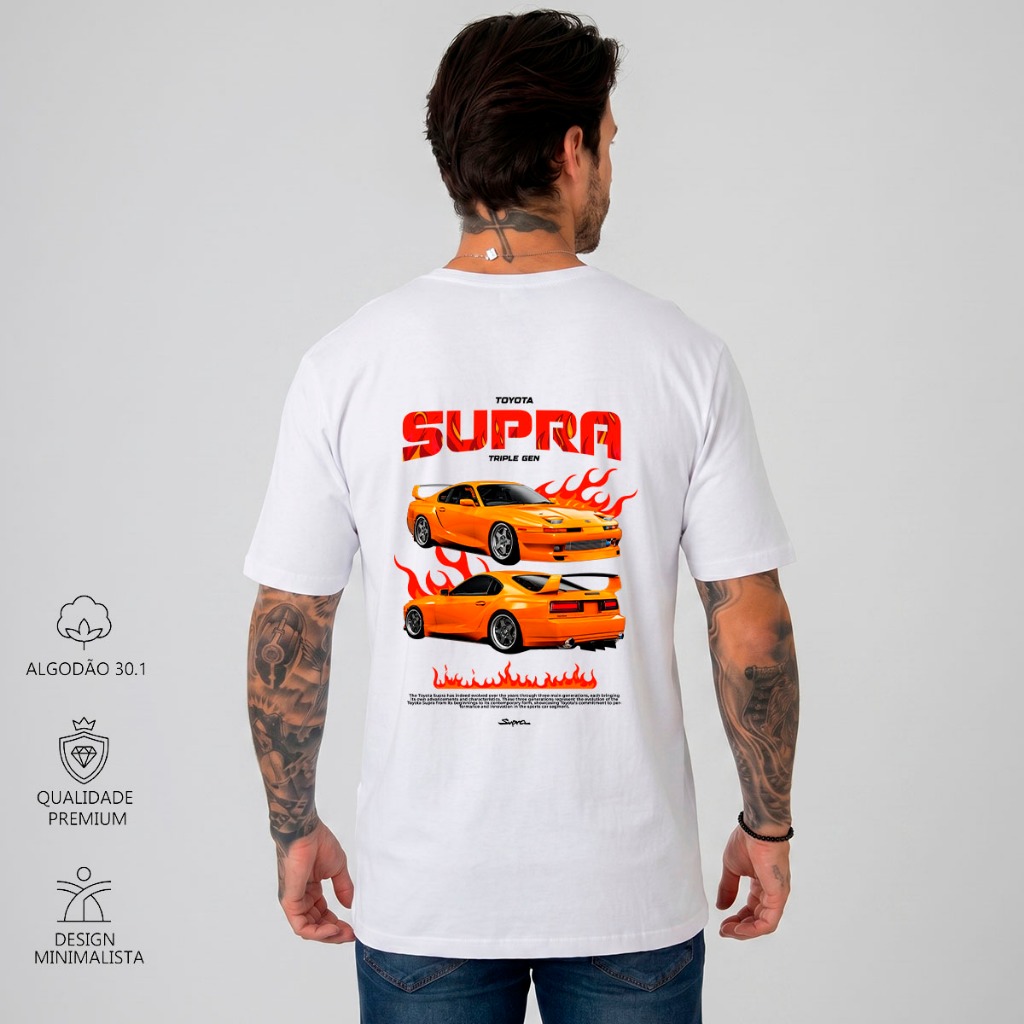 Camiseta Toyota Supra Triple Gen Estampada Moda Automotiva Premium Algodão 30.1 Masculina Dia a Dia