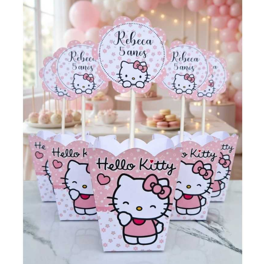 Centro de mesa cachepô personalizado| Hello Kitty | decoração festa mesa de convidados| lembrancinhas