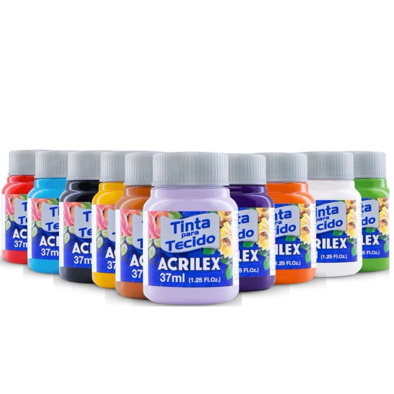 Tinta Fosca para Tecido Acrilex 37ml, 120ml ou 250ml com Cobertura Fosca Secagem Rápidas Tampa Cinza