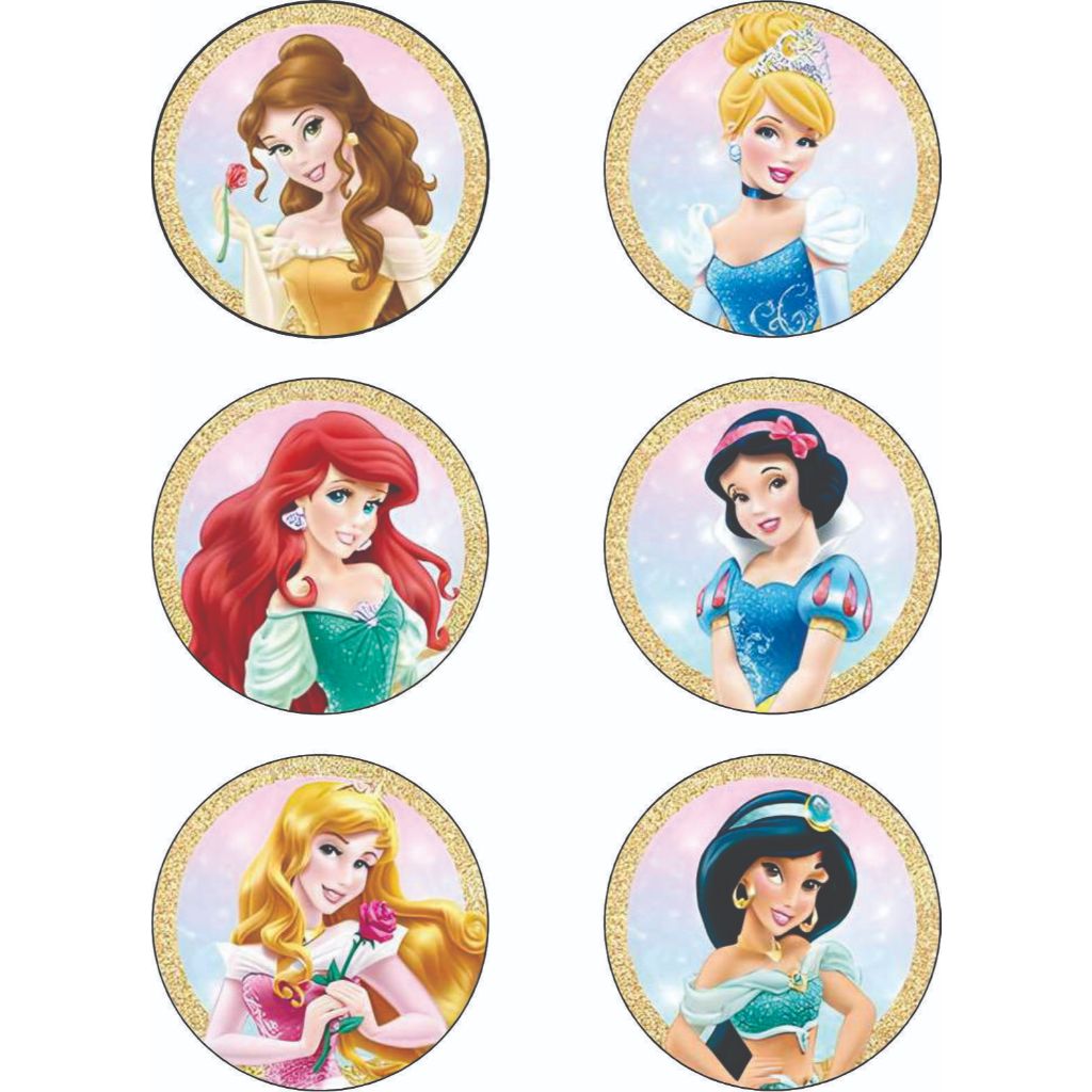ENVIO RÀPIDO 100 Adesivos personalizados redondos Princesas da Disney tag para festa e lembrancinha
