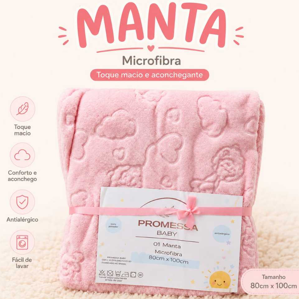Manta Bebê 3D Microfibra Ultra Macia Cobertor Mantinha Maternidade Menina Perfeita