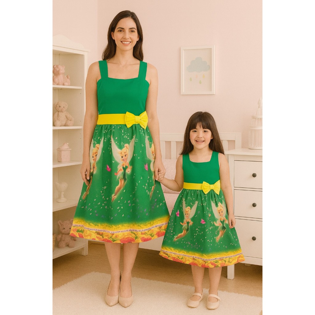 Vestido Tinker Bell Sininho Todo Forrado Festa Infantil Aniversário Menina Estilosa