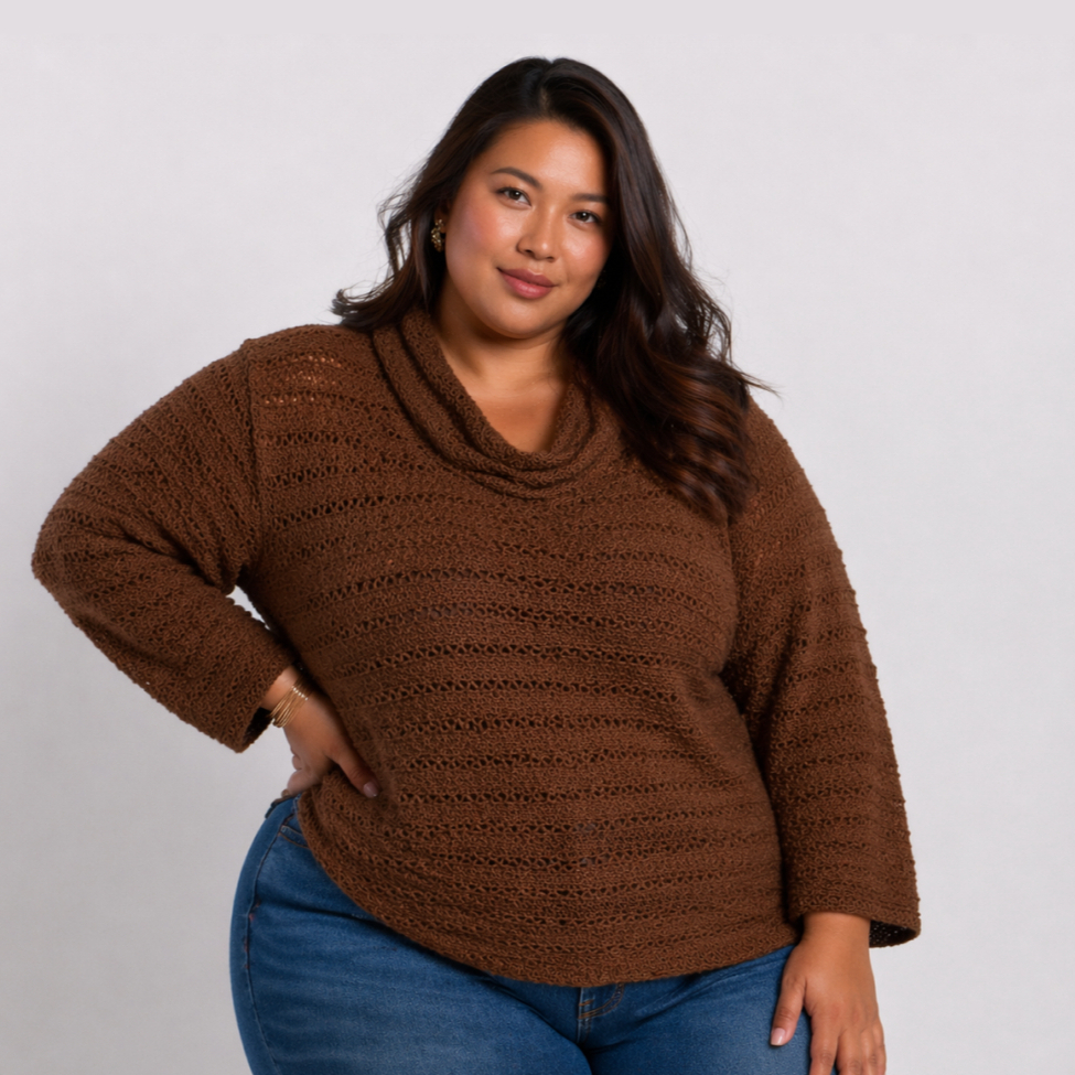 Blusa Feminina Plus Size Cacharrel Gola Boba Tricot Manga Longa Outono Inverno Tamanho Grande