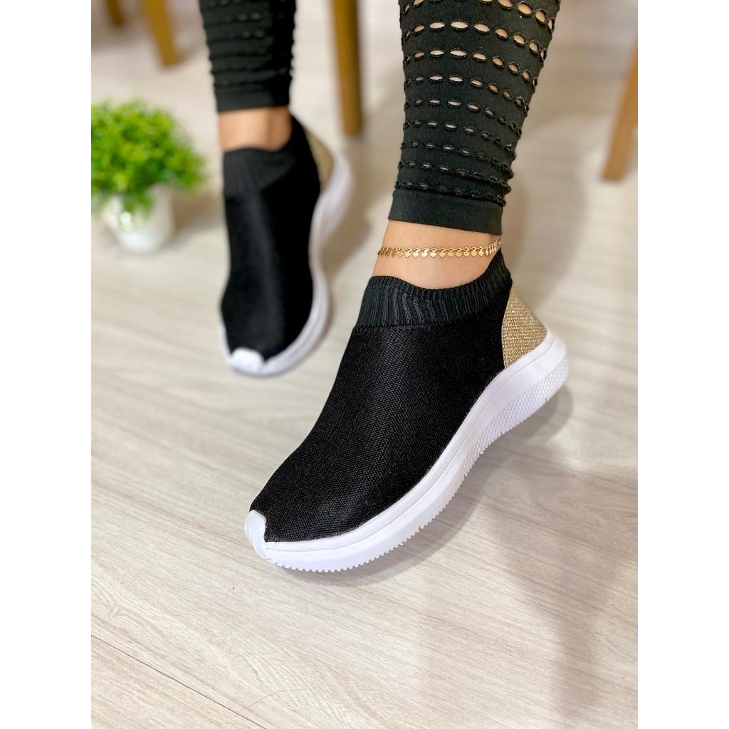 Tênis Feminino Meia Slip On Calce Fácil Confortável Leve