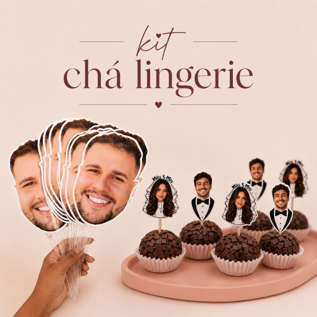 Kit Chá de Lingerie Personalizado | Topper para Doces + Cara do Noivo | Miss to Mrs | Despedida de Solteira
