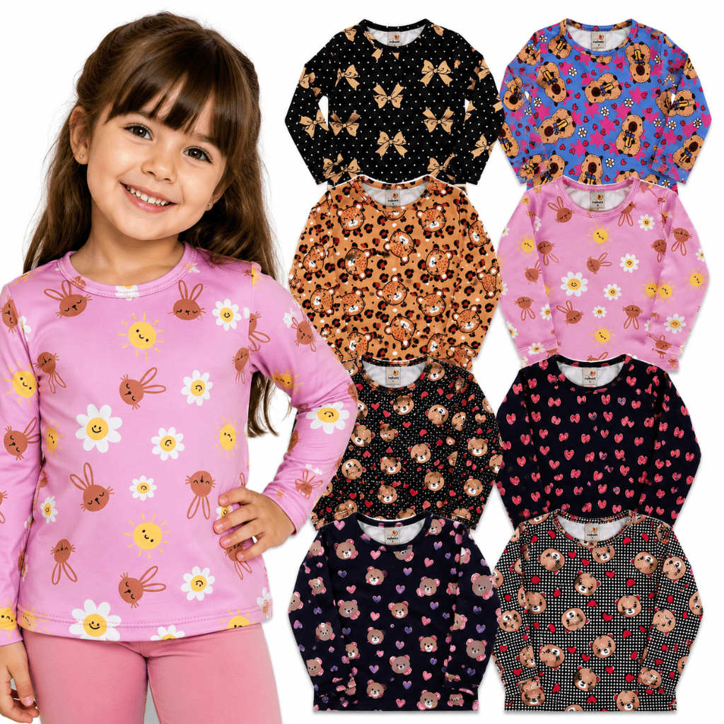 Blusa Manga Comprida Infantil Menina | Blusa  Infantil Térmica Malha  Peluciada do Tamanho 1 ao 10 Anos | Envio Sortido
