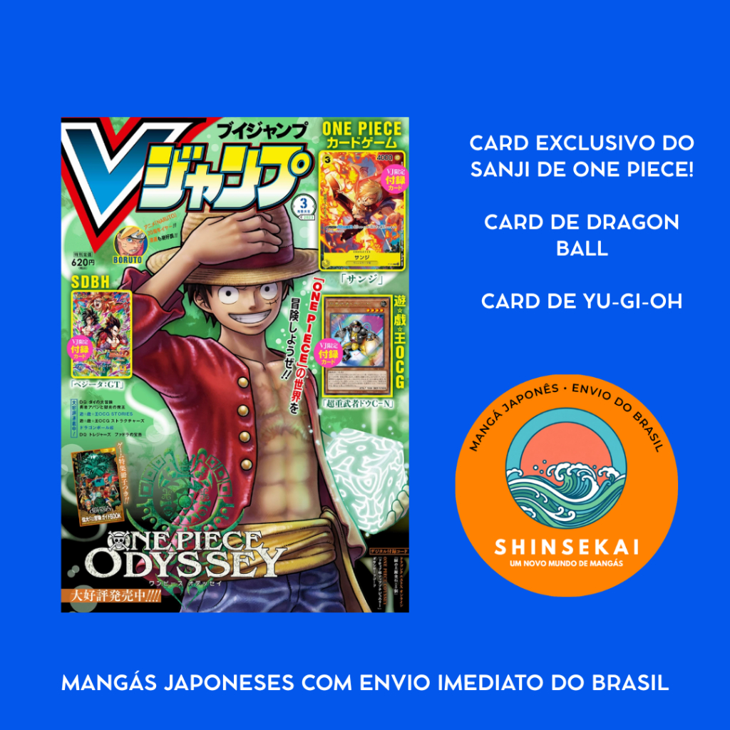 [Raridade - item único] Revista V-Jump 2023 - 3: One Piece Odyssey, Card Sanji, Card Dragon Ball, Card Yu-Gi-Oh